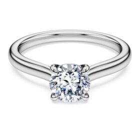 Bague Eternity en diamants synthétiques, 1 ct au total, forme ronde, or blanc 14 carats