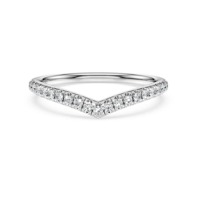 Bague Eternity V Band avec diamants synthétiques 0,25 ct au total, forme ronde, or blanc 14 carats Bague Eternity V Band avec diamants synthétiques 0,25 ct au total, forme ronde, or blanc 14 carats