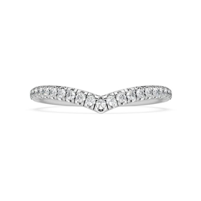 Bague Eternity V Band avec diamants synthétiques 0,25 ct au total, forme ronde, or blanc 14 carats Bague Eternity V Band avec diamants synthétiques 0,25 ct au total, forme ronde, or blanc 14 carats
