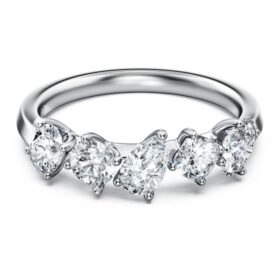 Bague Galaxy avec diamants synthétiques, 1 ct au total, formes variées, or blanc 14 carats
