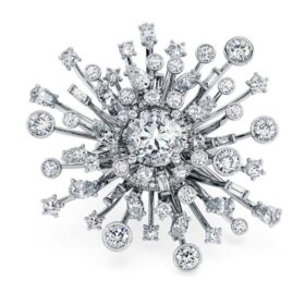 Bague Galaxy avec diamants synthétiques de 9,5 carats au total, formes variées, or blanc 18 carats