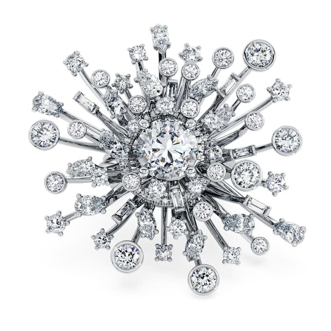 Bague Galaxy avec diamants synthétiques de 9,5 carats au total, formes variées, or blanc 18 carats Bague Galaxy avec diamants synthétiques de 9,5 carats au total, formes variées, or blanc 18 carats