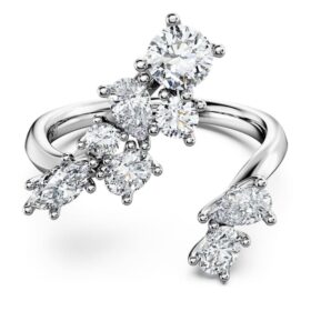 Bague Galaxy Bypass avec diamants synthétiques de 1,25 ct au total, formes variées, or blanc 14 carats