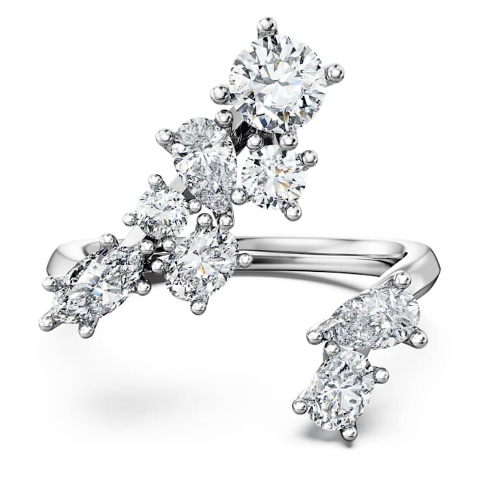 Bague Galaxy Bypass avec diamants synthétiques de 1,25 ct au total, formes variées, or blanc 14 carats Bague Galaxy Bypass avec diamants synthétiques de 1,25 ct au total, formes variées, or blanc 14 carats