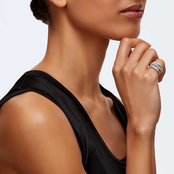 Bague Hyperbola à tailles variées, blanche, plaquée rhodium Bague Hyperbola à tailles variées, blanche, plaquée rhodium