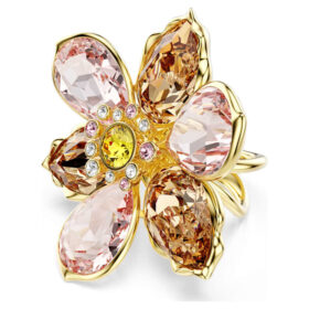 Bague Idyllia à motif, tailles variées, fleur, multicolore, plaqué or