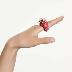 Bague Idyllia Motif, tailles variées, fraise, rouge, plaqué or