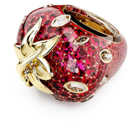 Bague Idyllia Motif, tailles variées, fraise, rouge, plaqué or