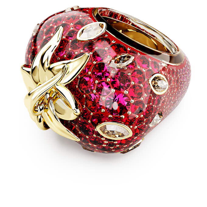Bague Idyllia Motif, tailles variées, fraise, rouge, plaqué or Bague Idyllia Motif, tailles variées, fraise, rouge, plaqué or