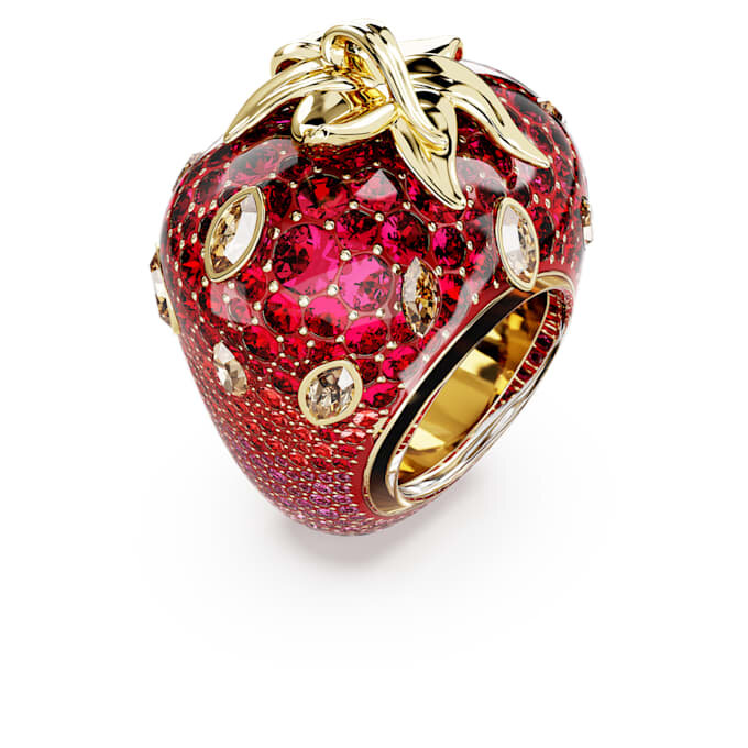 Bague Idyllia Motif, tailles variées, fraise, rouge, plaqué or Bague Idyllia Motif, tailles variées, fraise, rouge, plaqué or
