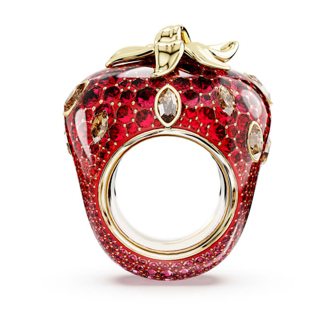 Bague Idyllia Motif, tailles variées, fraise, rouge, plaqué or Bague Idyllia Motif, tailles variées, fraise, rouge, plaqué or