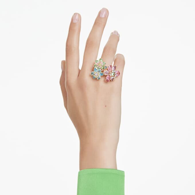 Bague Idyllia, tailles variées, fleur, multicolore, plaquée or