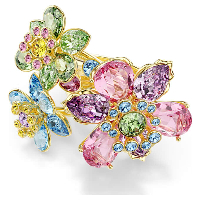 Bague Idyllia, tailles variées, fleur, multicolore, plaquée or