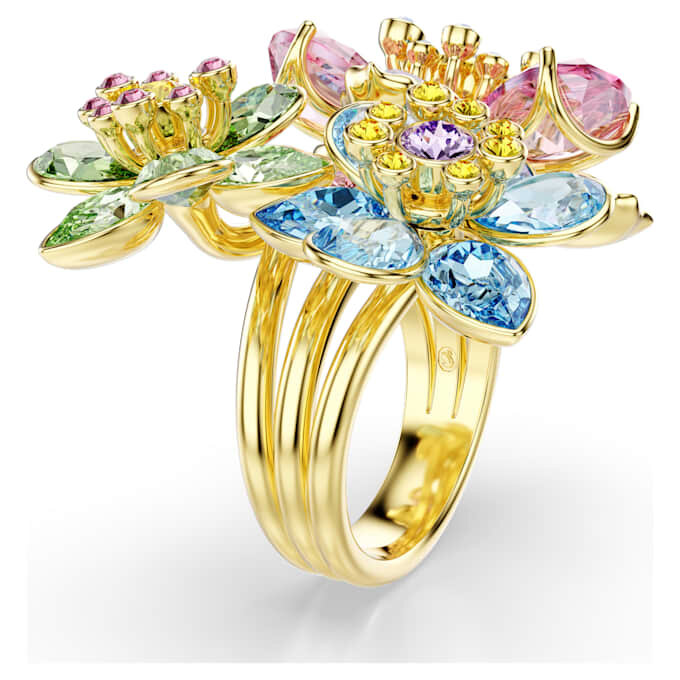 Bague Idyllia, tailles variées, fleur, multicolore, plaquée or