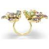 Bague Idyllia : tailles variées, pavé, motif floral, multicolore, plaquée or Bague Idyllia : tailles variées, pavé, motif floral, multicolore, plaquée or