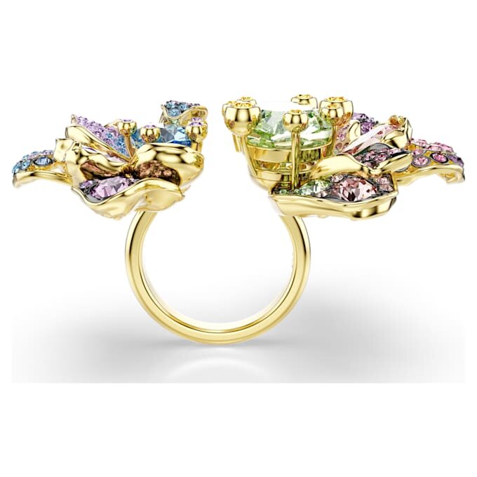 Bague Idyllia : tailles variées, pavé, motif floral, multicolore, plaquée or Bague Idyllia : tailles variées, pavé, motif floral, multicolore, plaquée or