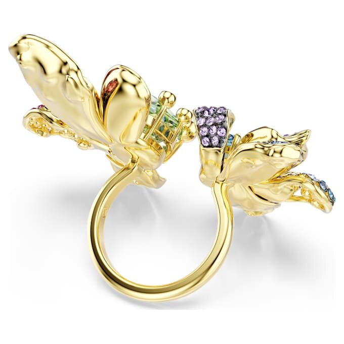Bague Idyllia : tailles variées, pavé, motif floral, multicolore, plaquée or Bague Idyllia : tailles variées, pavé, motif floral, multicolore, plaquée or