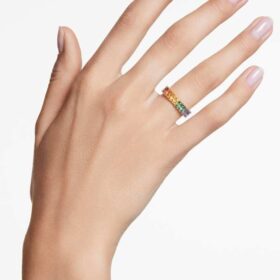 Bague Matrix à taille baguette, multicolore, plaquée or
