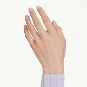 Bague Matrix, taille baguette, nœud, blanche, plaquée rhodium