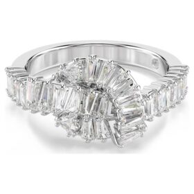 Bague Matrix, taille baguette, nœud, blanche, plaquée rhodium
