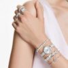 Bracelet Constella, taille ronde, pierre dansante, blanc, plaqué rhodium