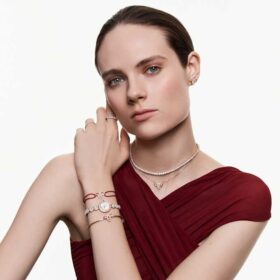 Bague Matrix Vittore, taille ronde, blanche, plaquée or rose