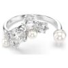Bague ouverte Constella avec perles de cristal, tailles rondes, blanche, plaquée rhodium Bague ouverte Constella avec perles de cristal, tailles rondes, blanche, plaquée rhodium
