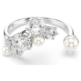 Bague ouverte Constella avec perles de cristal, tailles rondes, blanche, plaquée rhodium Bague ouverte Constella avec perles de cristal, tailles rondes, blanche, plaquée rhodium