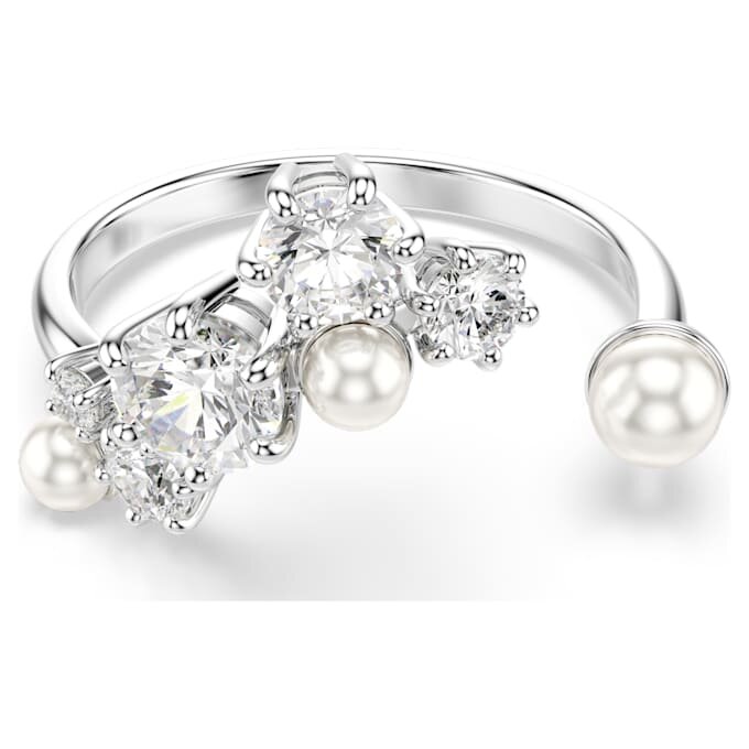 Bague ouverte Constella avec perles de cristal, tailles rondes, blanche, plaquée rhodium Bague ouverte Constella avec perles de cristal, tailles rondes, blanche, plaquée rhodium