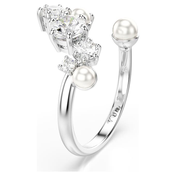 Bague ouverte Constella avec perles de cristal, tailles rondes, blanche, plaquée rhodium Bague ouverte Constella avec perles de cristal, tailles rondes, blanche, plaquée rhodium