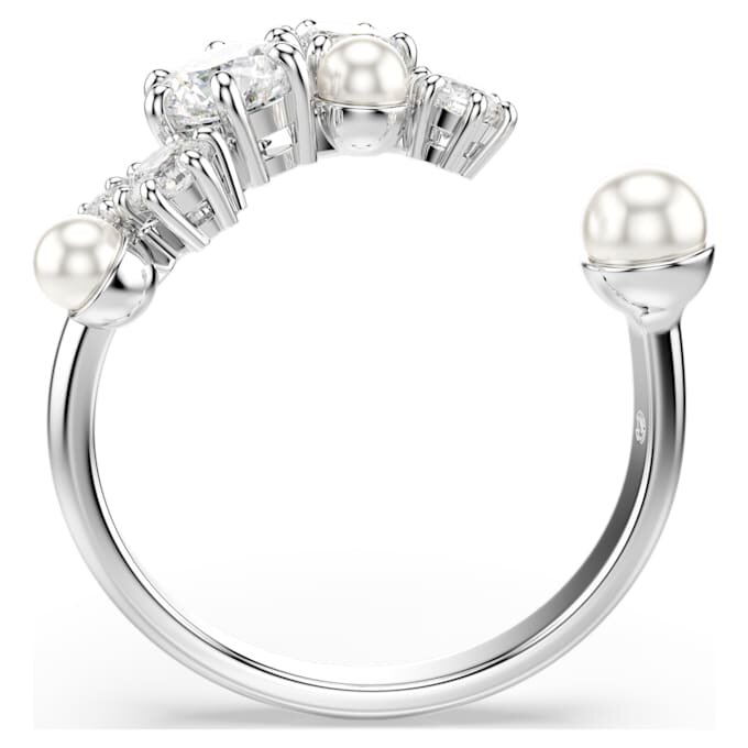 Bague ouverte Constella avec perles de cristal, tailles rondes, blanche, plaquée rhodium Bague ouverte Constella avec perles de cristal, tailles rondes, blanche, plaquée rhodium