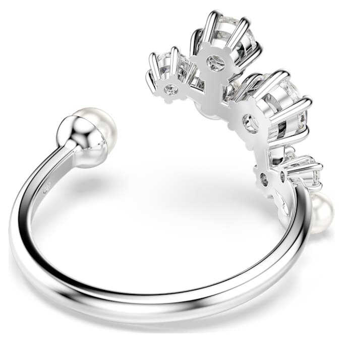 Bague ouverte Constella avec perles de cristal, tailles rondes, blanche, plaquée rhodium Bague ouverte Constella avec perles de cristal, tailles rondes, blanche, plaquée rhodium