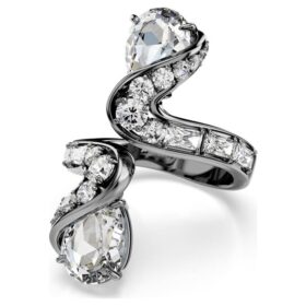 Bague ouverte « Feather » de la collection Vienna, blanche, plaquée ruthénium