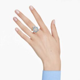 Bague ouverte Idyllia, tailles variées, fleur, bleue, plaquée or