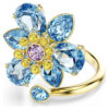Bague ouverte Idyllia, tailles variées, fleur, bleue, plaquée or