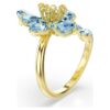 Bague ouverte Idyllia, tailles variées, fleur, bleue, plaquée or