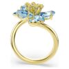Bague ouverte Idyllia, tailles variées, fleur, bleue, plaquée or