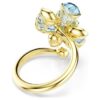 Bague ouverte Idyllia, tailles variées, fleur, bleue, plaquée or