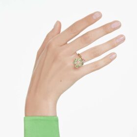Bague ouverte Idyllia, tailles variées, fleur, verte, plaquée or