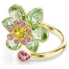 Bague ouverte Idyllia, tailles variées, fleur, verte, plaquée or