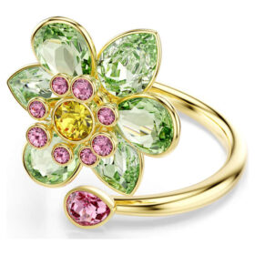 Bague ouverte Idyllia, tailles variées, fleur, verte, plaquée or