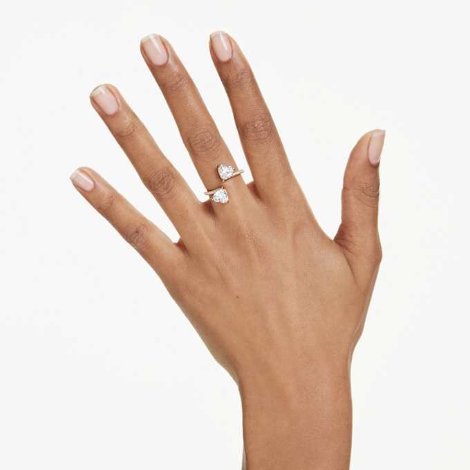 Bague ouverte Mesmera, taille cœur, pavé, blanche, plaquée or Bague ouverte Mesmera, taille cœur, pavé, blanche, plaquée or
