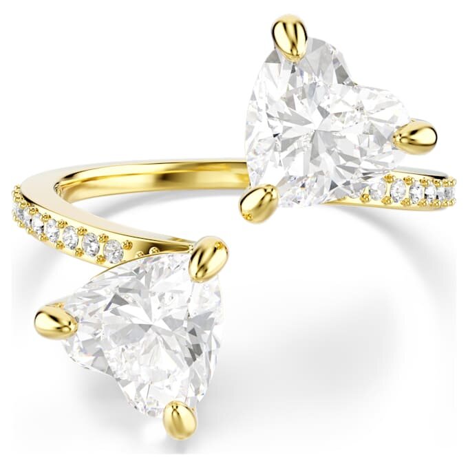 Bague ouverte Mesmera, taille cœur, pavé, blanche, plaquée or Bague ouverte Mesmera, taille cœur, pavé, blanche, plaquée or