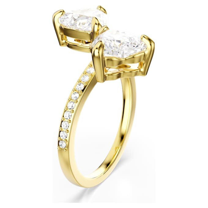 Bague ouverte Mesmera, taille cœur, pavé, blanche, plaquée or Bague ouverte Mesmera, taille cœur, pavé, blanche, plaquée or