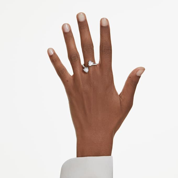 Bague ouverte Mesmera, taille cœur, pavé, blanche, plaquée rhodium Bague ouverte Mesmera, taille cœur, pavé, blanche, plaquée rhodium