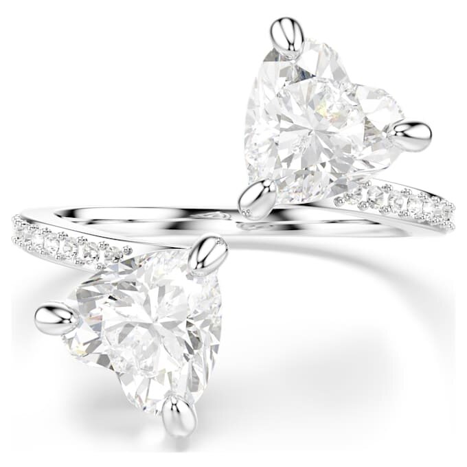 Bague ouverte Mesmera, taille cœur, pavé, blanche, plaquée rhodium Bague ouverte Mesmera, taille cœur, pavé, blanche, plaquée rhodium
