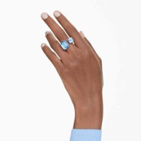 Bague ouverte Millenia, taille octogonale, bleue, plaquée rhodium