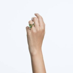 Bague ouverte Millenia, taille octogonale, verte, plaquée or