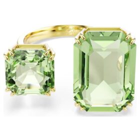 Bague ouverte Millenia, taille octogonale, verte, plaquée or