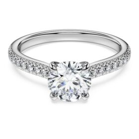 Bague solitaire Eternity avec diamants synthétiques, 1,2 ct au total, forme ronde, or blanc 14 carats Bague solitaire Eternity avec diamants synthétiques, 1,2 ct au total, forme ronde, or blanc 14 carats